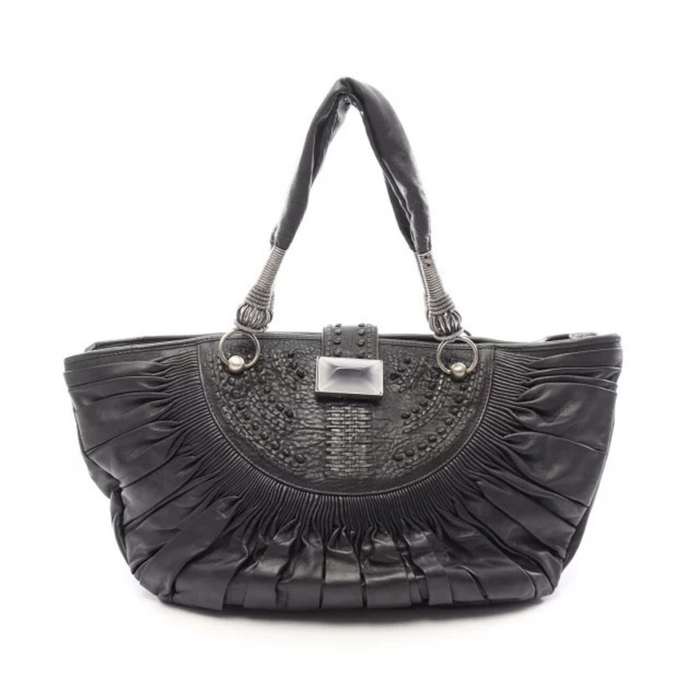 Christian Dior Pliss Gathered Tote Bag Leather Black